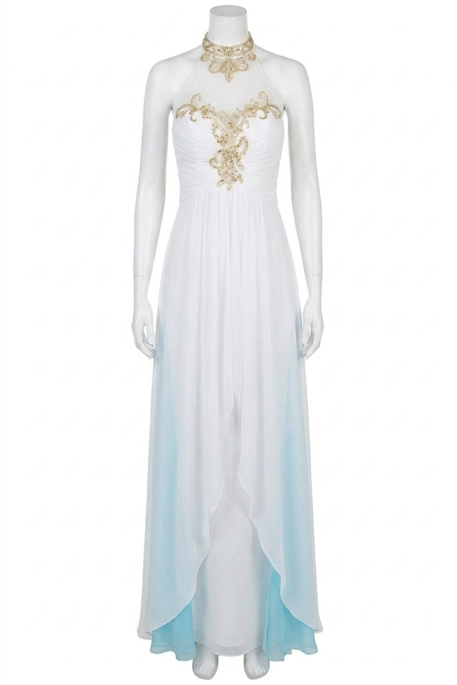 NEW MAC DUGGAL flowy dress in ivory/gold